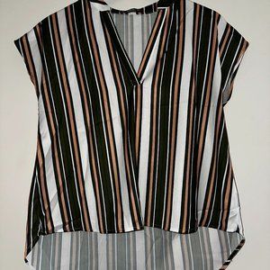 Striped print notched neck blouse